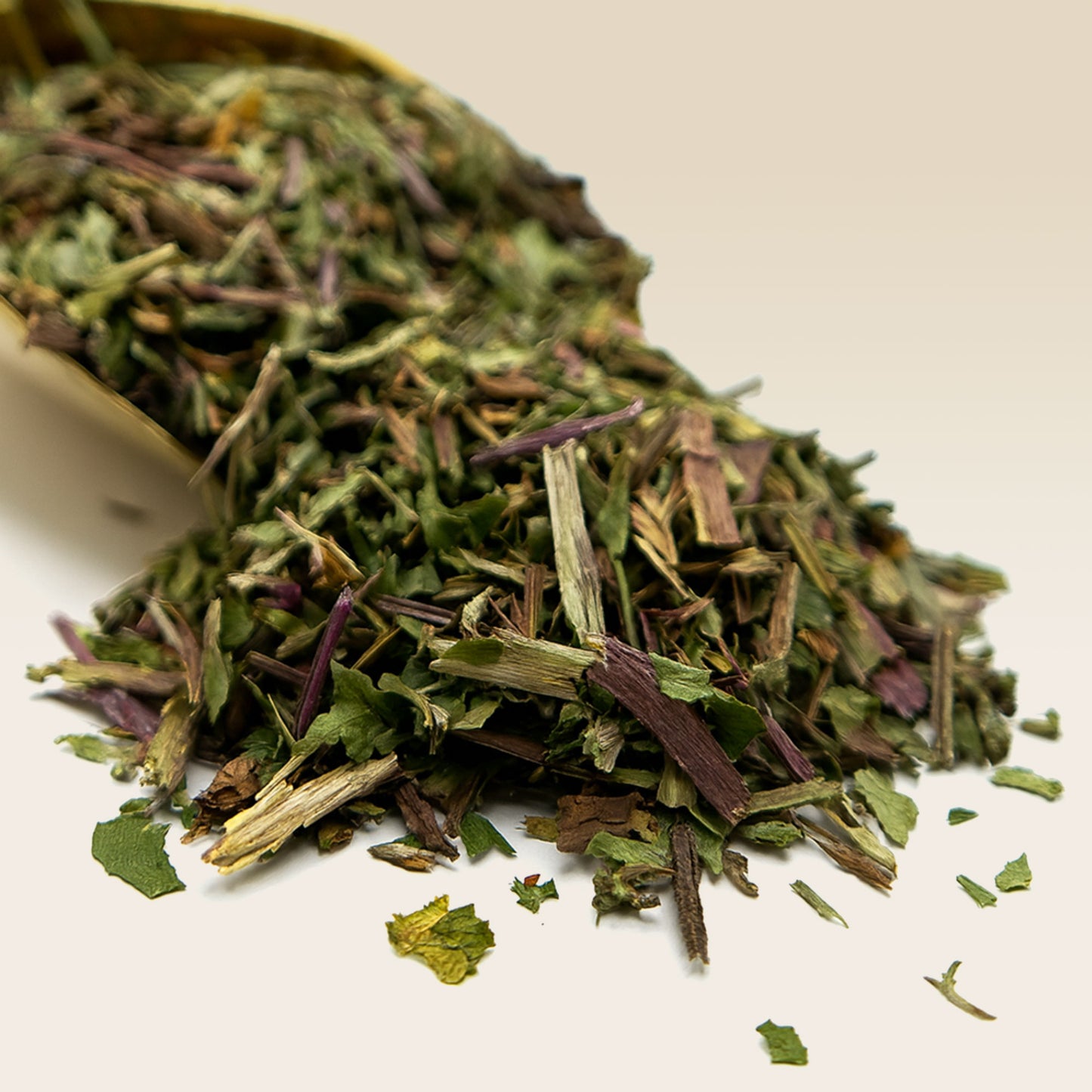 Heap of dried Dandelion Leaf herbs on a white background