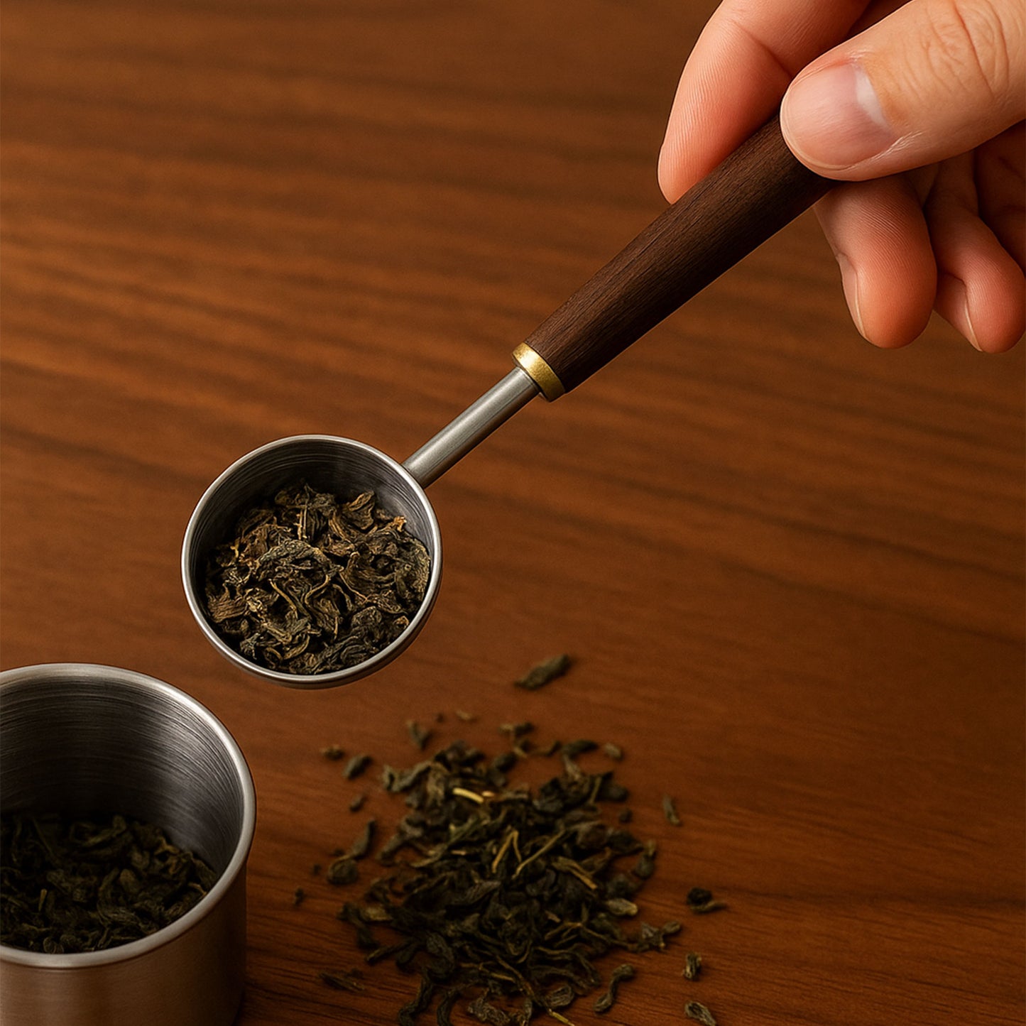 Stainless Steel Tea Scoop with Walnut Wooden Handle