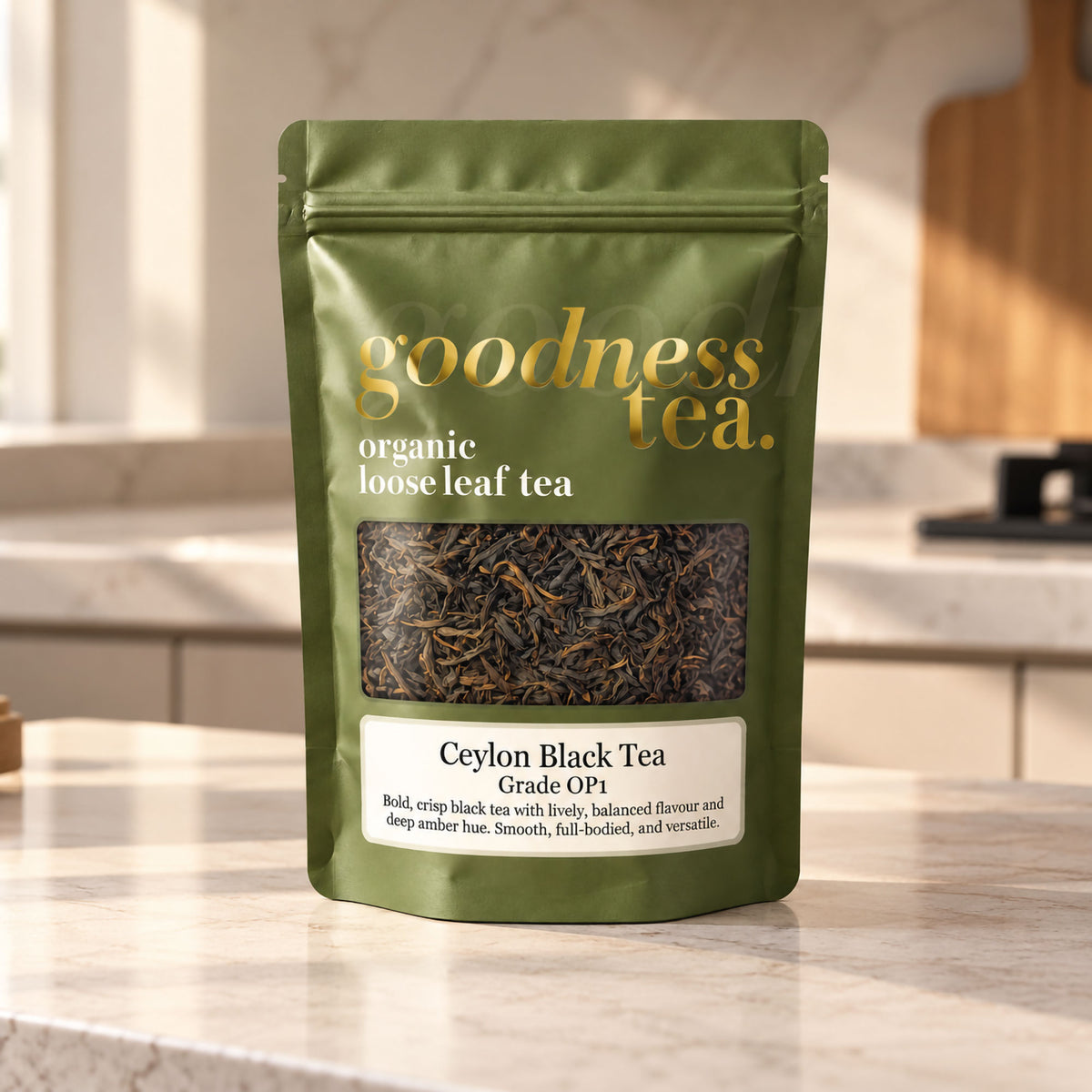 Goodness Tea Organic Ceylon Black Tea OP1 Grade pouch
