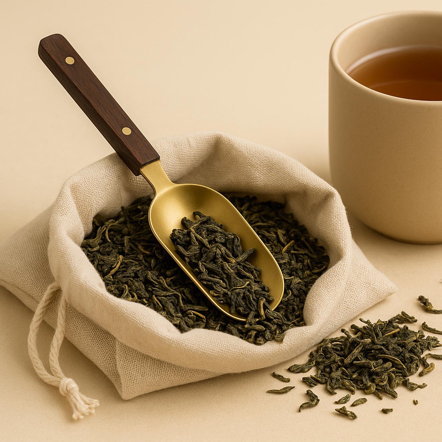 Brass Tea Scoop with Ebony Wooden Handle