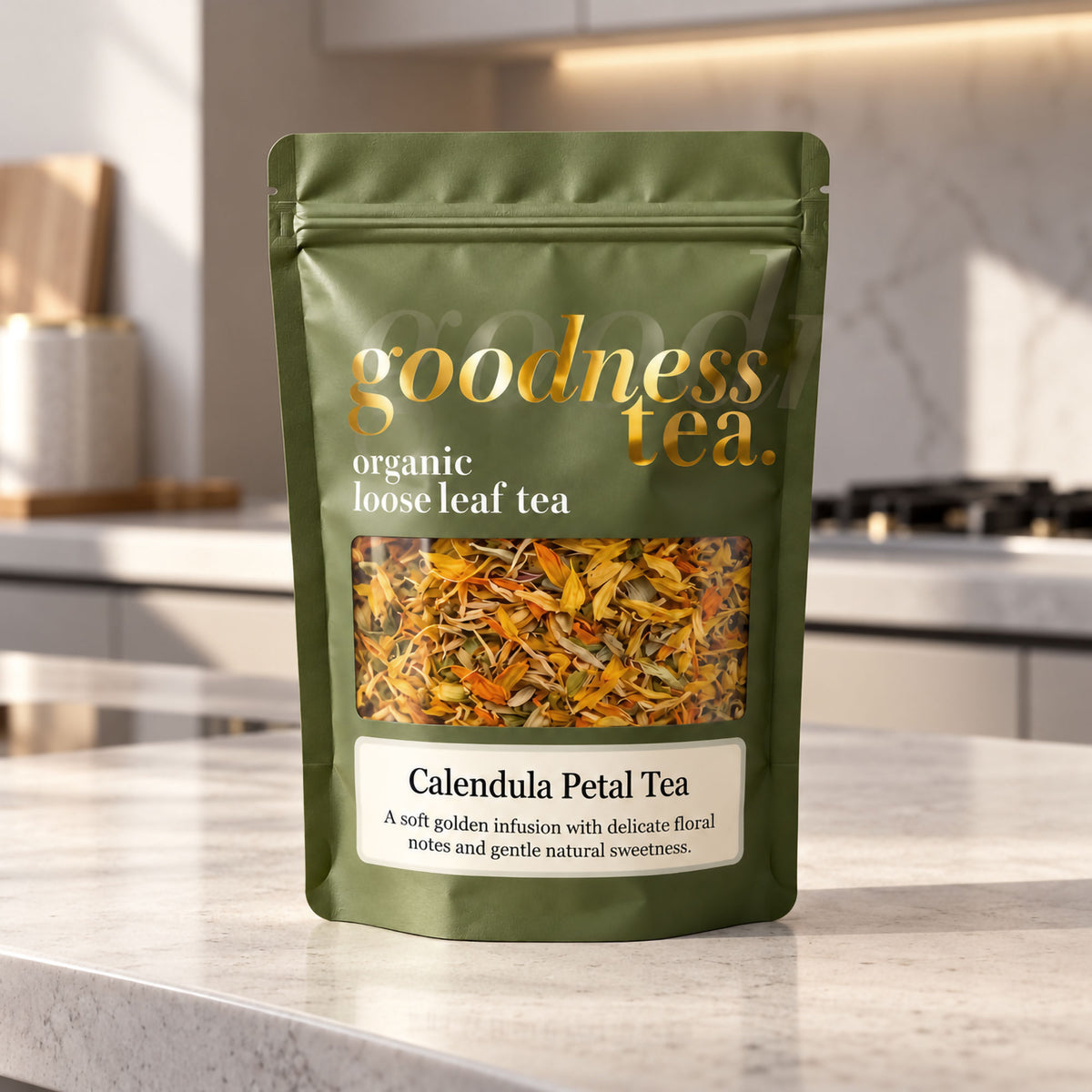Goodness Tea Organic Calendula Petal Herbal Tea pouch