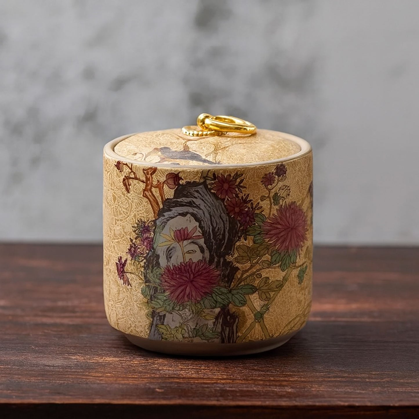Enamel Ceramic Tea Canister – Airtight Storage Jar with Gold Ring Lid
