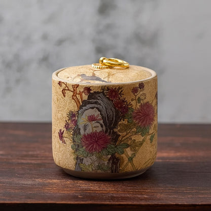 Enamel Ceramic Tea Canister – Airtight Storage Jar with Gold Ring Lid