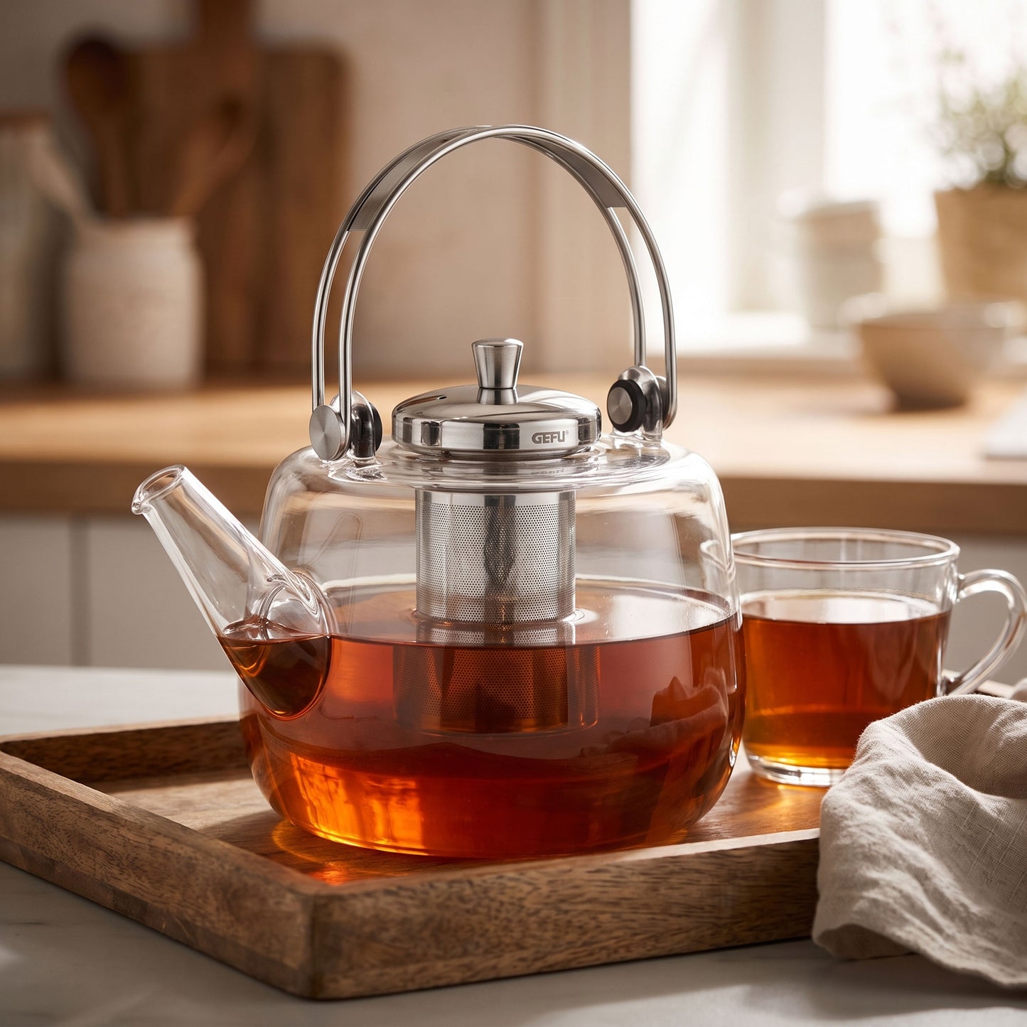 GEFU INFUSA 1L glass teapot with stainless steel filter