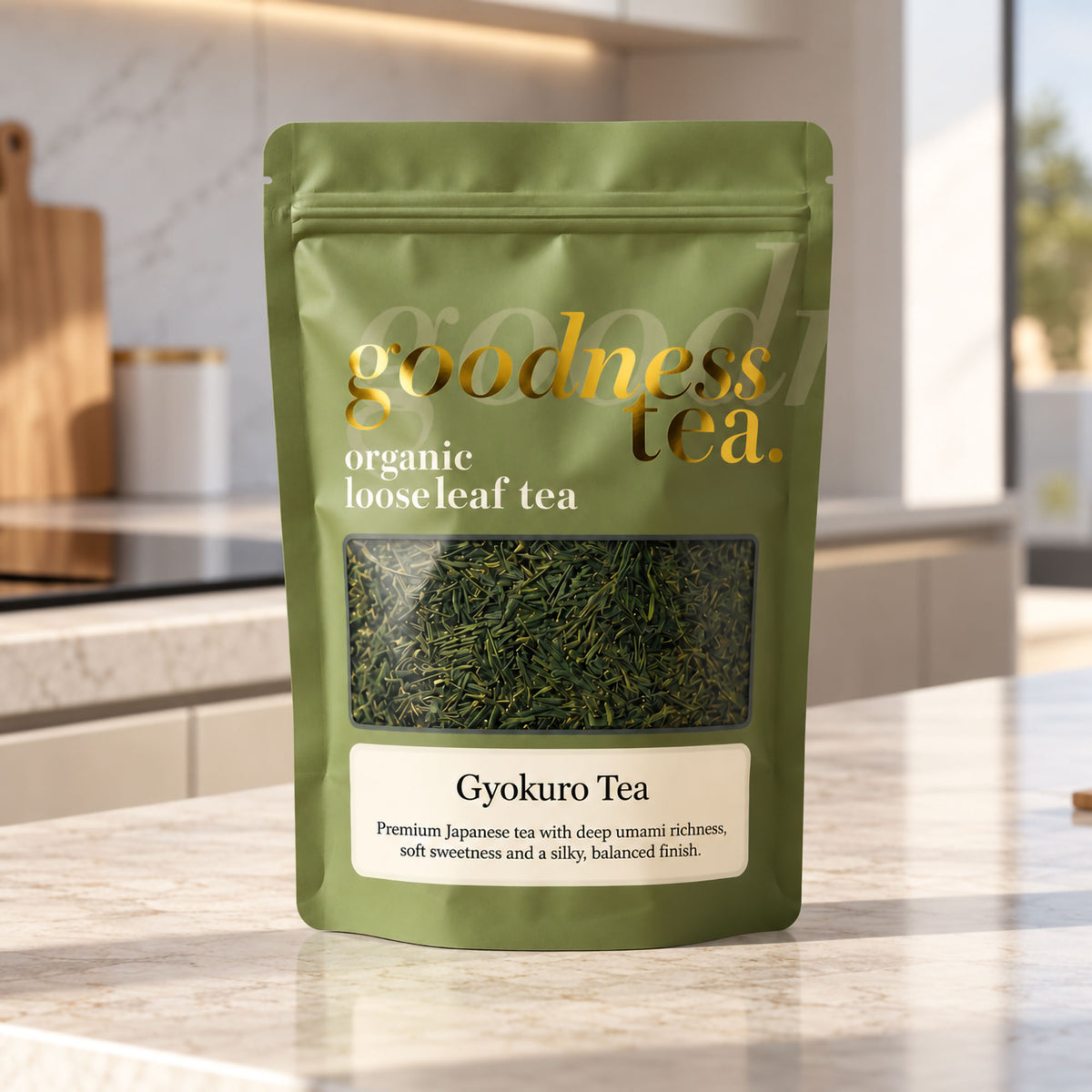 Goodness Tea Organic Gyokuro Japanese Green Tea pouch