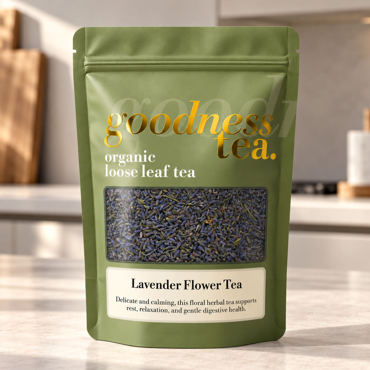 Goodness Tea Organic Lavender Flower Herbal Tea pouch