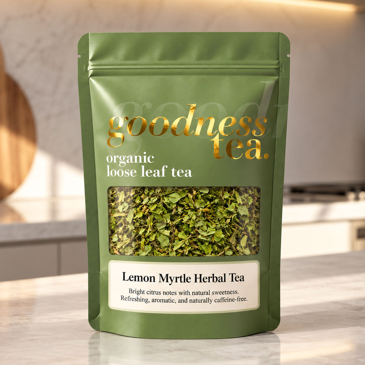 Goodness Tea Organic Lemon Myrtle Australian Native Herbal Tea pouch
