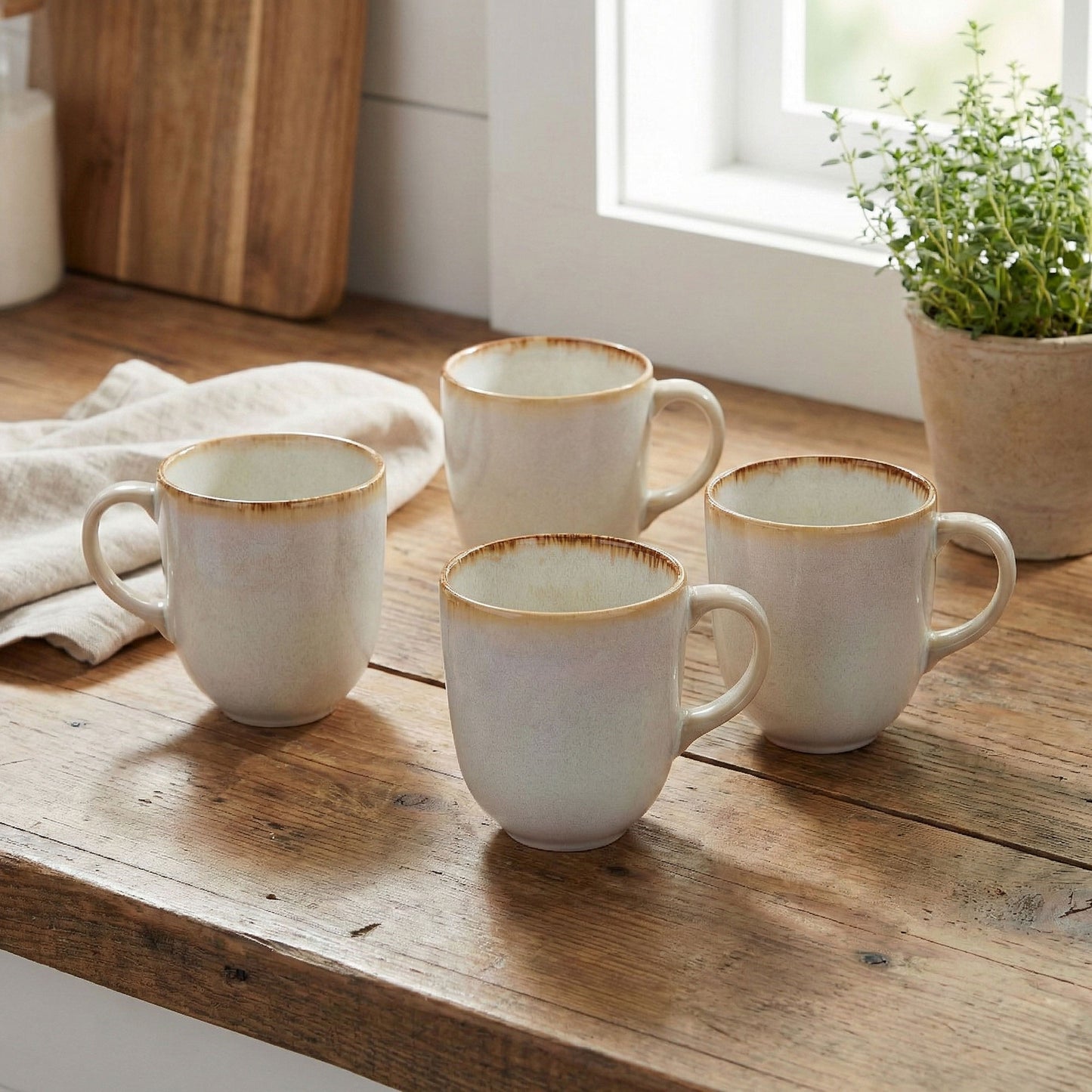 Mason Cash Reactive Glaze, Set of 4 Mugs (Cream)