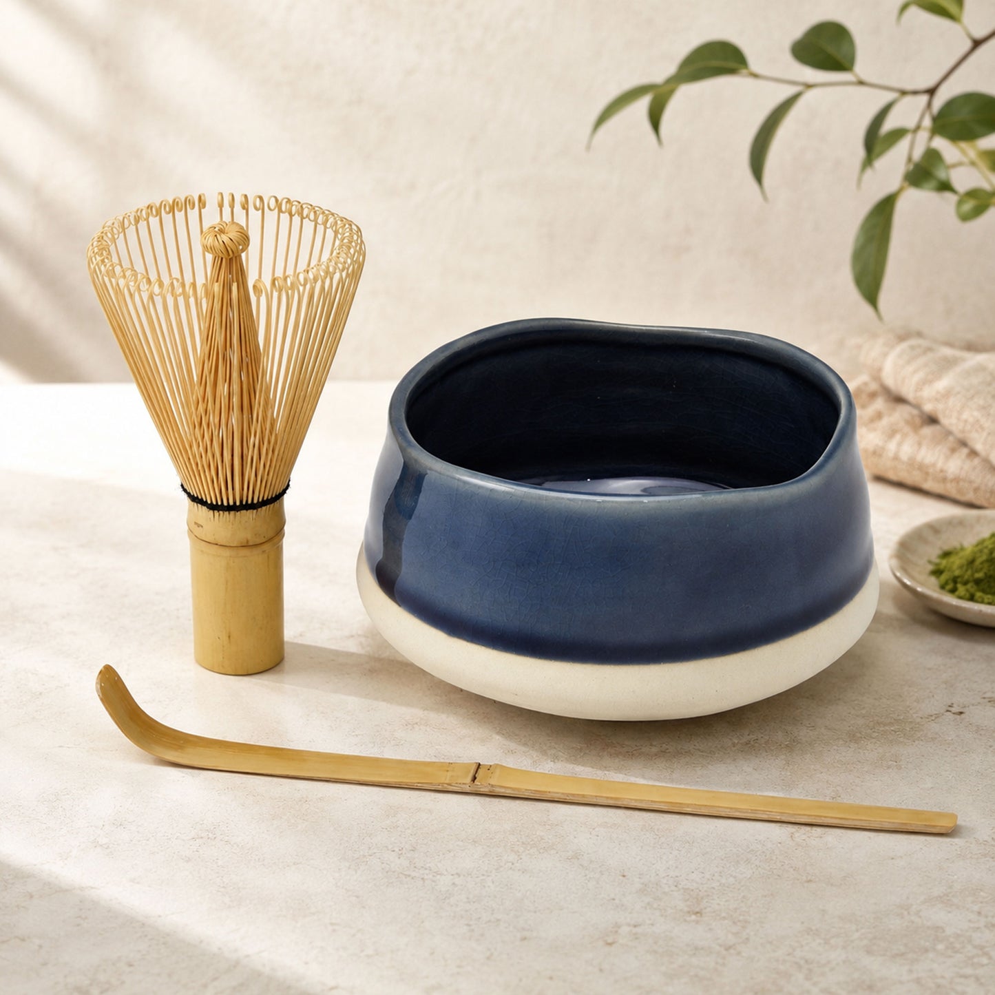 Ceremonial matcha set with bowl, whisk and scoop