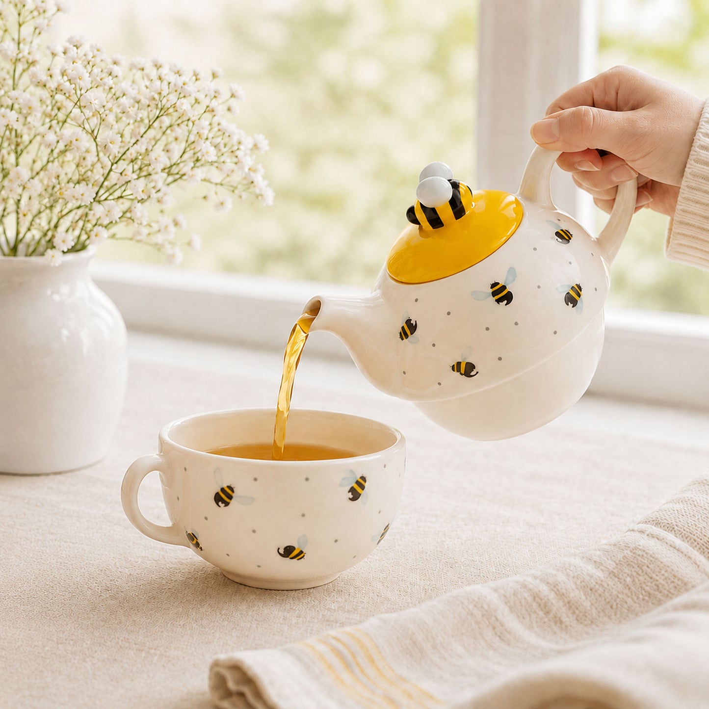 Yellow lid and hand-painted bee handle
