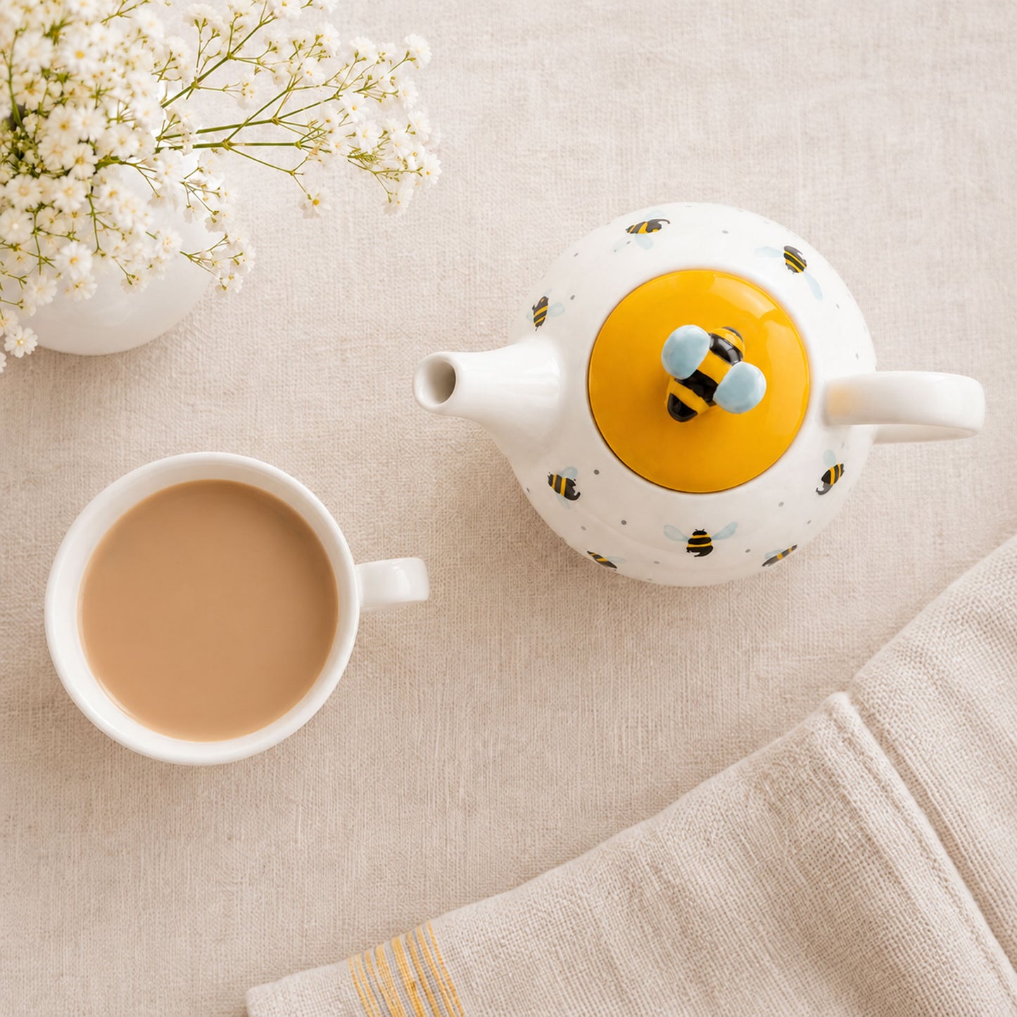 Bee and dotted pattern on ceramic tea-for-one set
