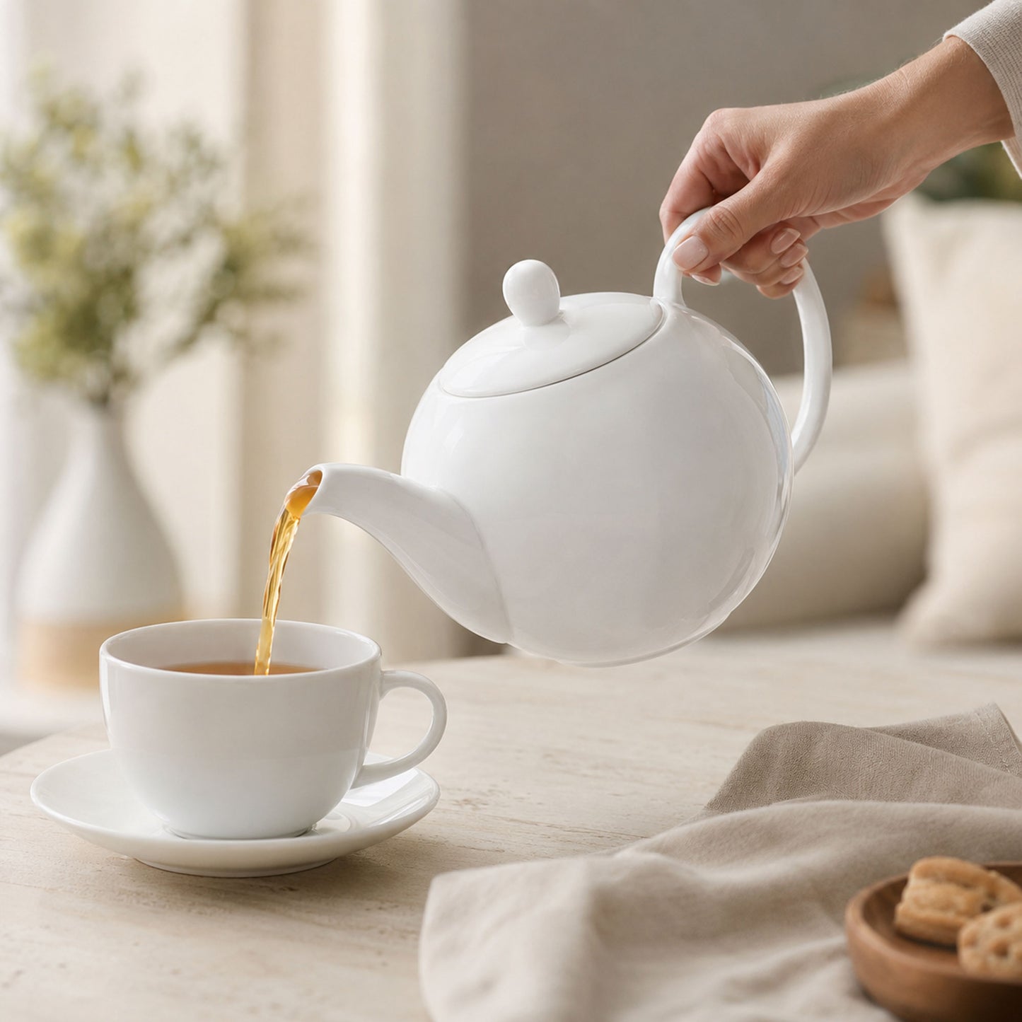 New Bone Porcelain Teapot, 1L